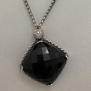 David Yurman Sterling Silver On Point Black Onyx Diamond pendant /necklace